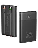 VEGER 10000mAh Power Bank con Cavi Integrati, 22.5W Ricarica Rapida Caricatore Portatile, Sottile Compatto USB C Powerbank LED Display con 4 Uscite e 3 Ingressi Compatibile con iPhone Huawei Xiaomi