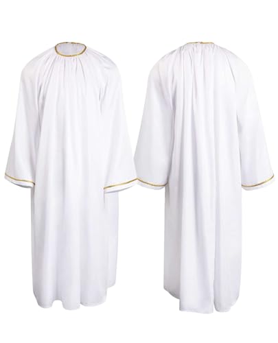 Powumie Angel Costume Priest Robe for Men Greek God Costume Jesus Egyptian Toga Outfit Adult Renaissance White Cape