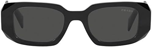 Prada PR 17WS 1AB5S0 Black Plastic Rectangle Sunglasses Grey Lens