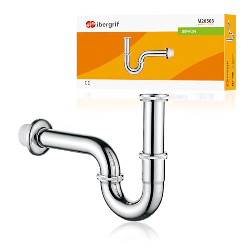 Ibergrif Siphon Waschbecken Edelstahl 1 1/4″ × 32 mm - Universal Syphon Ablaufgarnitur, Röhrensiphon mit Geruchsverschluss & Anti-Verstopfung, Werkzeuglose Montage, M20506