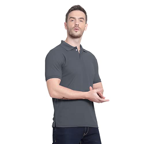 Image of Men's Poly Cotton-Matty Tshirt with Regular Fit Solid Pattern Half Sleeve Standard Length and Button Down Closure|Men's T-Shirts