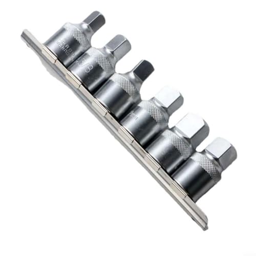 Image of ZiStarlilife 6-Piece Square Oil Sump Drainplug Key Tool Set, Steel Socket Wrench Remover for Auto Transmission Repair, Includes 8-14mm & 3/8-1/2 Inch Sizes, Silver
