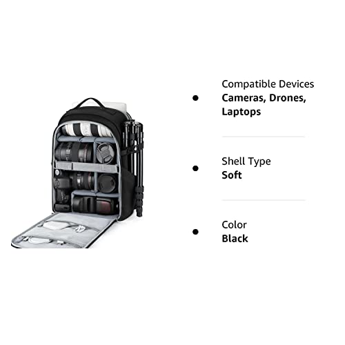 Camera Backpack,Bagsmart Dslr Slr Camera Bag Backpack Fits 15.6 Inch Laptop,Anti-Theft Waterproof Camera Case For Photographers,Men Women,With Rain Cover,Tripod Holder,Black #TOP7