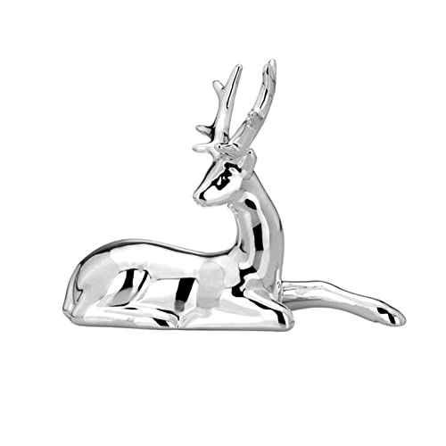 Kleine liegende Porzellan Deko Rentier Figur - silbern glänzende...