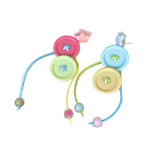 Unique Button Dangle Earrings Dynamic Tassels Embellishment Comfortable Ear Accessories Trendy Accessory Gift Button Dopamine Ta