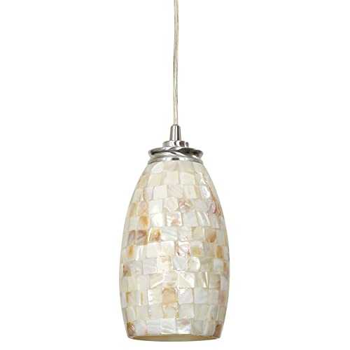 Kira Home Coast 9" Modern Oval Mini Pendant Light + Hand-Crafted Mosaic Sea Shell Glass, Brushed Nickel Finish/Neutral Color - Image 9