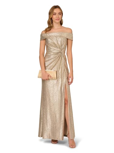 Image of Adrianna Papell Womens Off Shoulder Metallic Gown