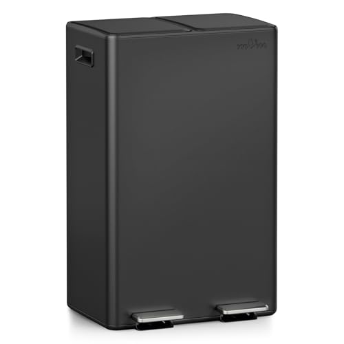 mVm Kitchen Bin,60L Dual Rubbish Bin,2 x 30L Stainless Steel Pedal Bin,Double Recycling Bin with Soft-Close Lids and Plastic Inner Buckets,Fingerprint Proof,Odour Seal,Large Capacity Trash Can