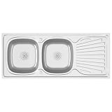 Lavello da cucina a doppia camera, argento, 1200 x 500 x 155 mm, acciaio
