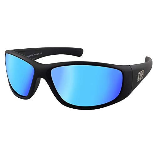 Dirty Dog Polarised Matt Black Wolf Sunglasses Ice Blue Mirror 53514