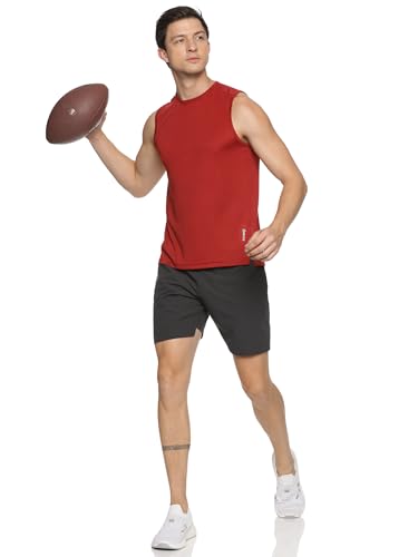 Image of DOMIN8 Men's 100% Spun Polyester Sleeveless Basketball Sports Gym Tank top| Breathable Moisture Wicking Anti Odor Sleeveless t Shirt for Men| Running Workout| Fashion Vest Red