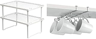 Amazon Basics Stackable Kitchen Storage Shelves & Metaltex Shelf Mug Holder, Polytherm Coated, Silver, SpiderMug