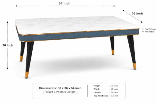 Image of WOODEN SPACE 4 Seater Wooden Dining Table Set | Urban Marble Top Dining Table with Chairs for Dining Room & Kitchen (Modern Vento Blue) (54 x 36 x 30 inch)