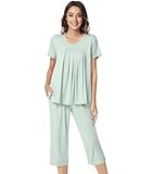 NACHILA Pijamas de mujer de bambú Capri Pantalones de dormir conjunto de pijama de manga corta con bolsillos S-4X grande, XL