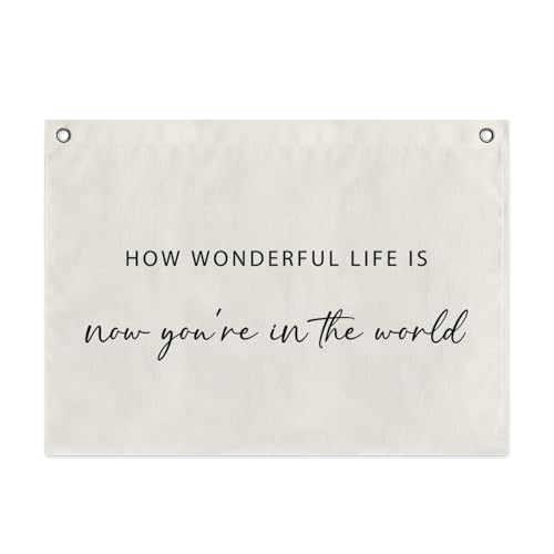 How Wonderful Life Is Now You're In The World Canvas Wall Hanging Nursery Wall Decor Baby Gift Above Crib Sign for Nursery Bedroom Neutral Nursery Children's Bedroom Decor Newborn Gift(20 x 28 inches)