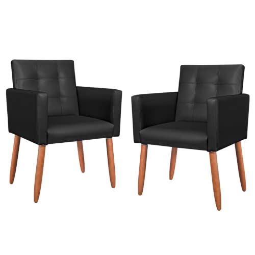 Kit 2 Poltronas Cadeira Courino para Recepção Sala de estar Clinica Escritório (Preto)