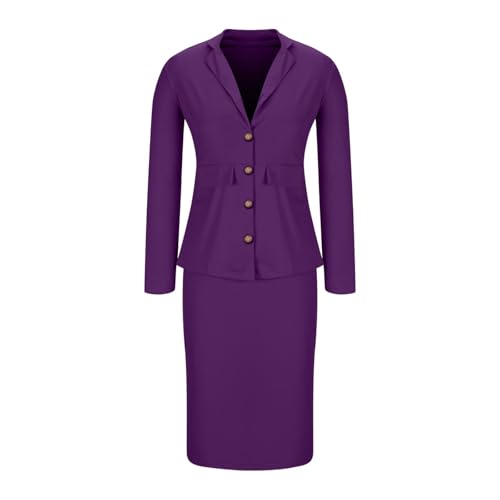 Women's Business Suit 2 Piece Long Sleeve Skirt Suit Set Lady Blazer Office Work Solid Slim Fit Jacket Outfits3