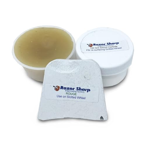 Razor Sharp Edgemaking System Accessories Pack Including Conditioning Wax, Jeweler’s Rouge and Silicon Carbide Grit | Made in the USA