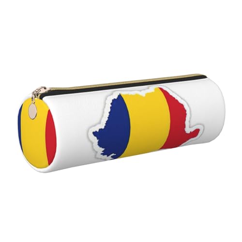 Estuche de piel con diseño de mapa de la bandera de Rumania, respetuoso con el medio ambiente, cierre suave, soporte cilíndrico de gran capacidad, Gold, Talla única, Tarjetero
