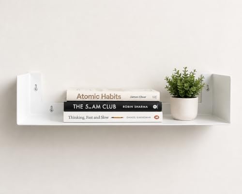 Image of myl White Metal Wall Mounted Floating Shelf, U-Shape Storage Rack