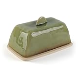 MHwan Beurrier Ceramique, Style Rétro, Compatible avec Toutes les Plaques de Beurre Standard (250 g), Passe au Lave Vaisselle, Préserve l'Arôme du Beurre, du Fromage et des Produits Laitiers (Vert)