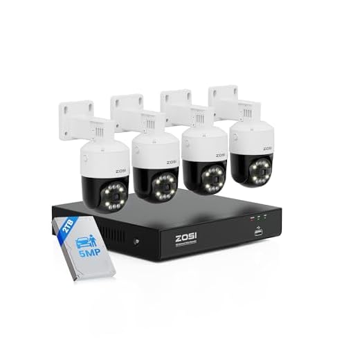 ZOSI 4K PoE Home Security Camera System with AI Face Person Vehicle Detect, 4 x 5MP 3K Pan/Tilt PoE IP Camera Outdoor, Auto Track, 5X Digital Zoom, 2-Way Audio, 8CH 8MP NVR(16CH Expandable),