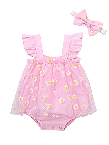Acsuss Newborn Baby Girls Sleeveless Square Neckline Backless Romper With Headband Set For Birthday Summer Wear Pink 1 3-6 Months #TOP23