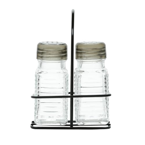 Conjunto Saleiro e Pimenteiro de Vidro com Suporte de Metal Preto 70ml - Lyor