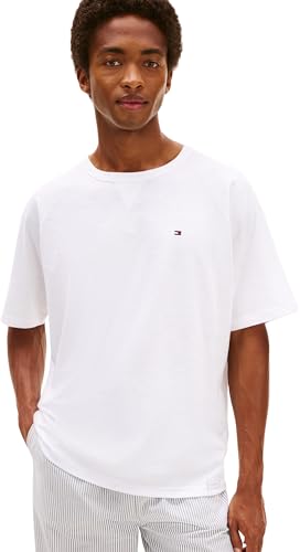 Tommy Hilfiger T-Shirt Manches Courtes Homme Tee en Coton, Blanc (Th Optic White 000001), L