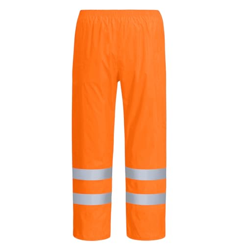 AUYAO Pantalon de Pluie Réfléchissant Homme, Pantalon Imperméable Haute Visibilité, Taille 175, Couleur Orange