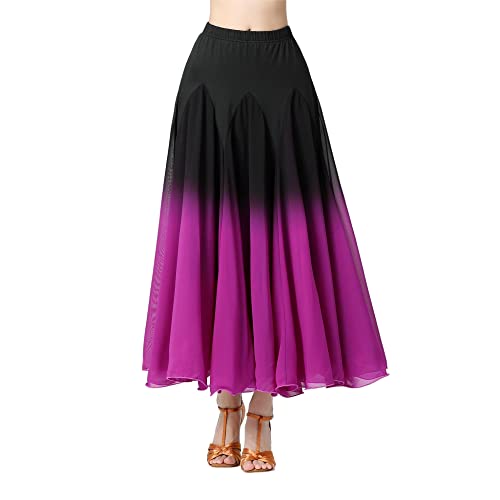 Qsuccua Female Ballroom Dance Swing Skirt Dance Performance Skirt Gradient Color Modern Dance Long Skirt #TOP4