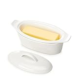 Butter Dish with Lid for Countertop - Porcelain White, 3pcs Large Butter Dish with Lid, Butter Keeper Container with Waterline Pefect for Daily Storage, Butter Holder with Handle - for Kitchen Decor