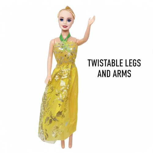 Image of Dolls for Girls with Cute Dress Play Set| Kids Dress up Makeup Role Play kit| Birthday Gift Fashion Doll for Girls| Toys for Children with Doll and accesories | Movable Hand & Legs (C19)