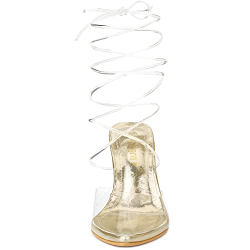 Allegra K Allegra K Women's Clear Heels Lace Up Strappy Stiletto Gold Heel Sandals 9 M US