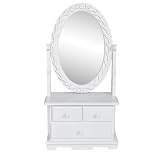 Atosonza Tocador con espejo giratorio ovalado de MDF en color blanco, elegante