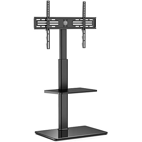 FITUEYES Universal TV Stand for 32 to 60 inch, TV Floor Stand 2 Shelves with Swivel Bracket ,Height Adjustable Easy Assembly Black Cover