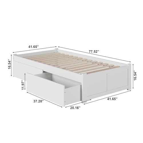AFI Concord Twin Size Platform Bed with Footboard & Storage Drawers in White - Thumbnail 2
