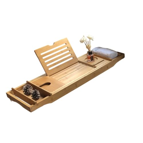 EVREFIN 調節可能な竹製バスルームシェルフ。伸縮アーム、リラックスシェルフ、スマートフォン/タブレット収納付き。この木製バスルームシェルフは、シャワーを浴びながら読書や動画鑑賞に最適です。天然竹製なので、ご家庭でもホテルでもお使いいただけます。 (ナチュラル,A)