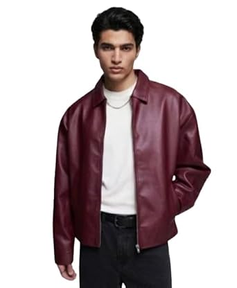 URBAN SKULL Faux Leather Oversized Coach Jacket for Men Red Maroon - Image 1