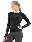 MathCat Seamless Workout Shirts for Women Long Sleeve Yoga Tops Sports Running Shirt Breathable Athletic Top Slim Fit, Black, X-Small