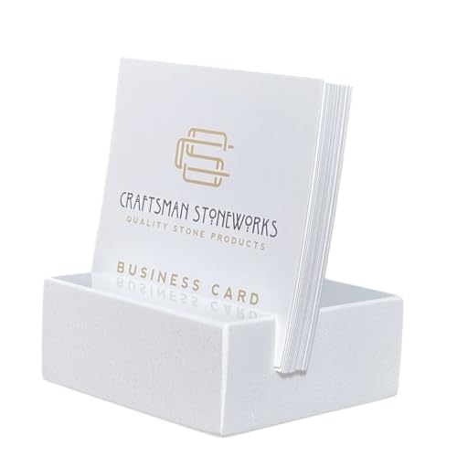 Craftsman Stoneworks White Quartz Business Card Holder - Vertical & Square Card Stand - Desktop Office Art