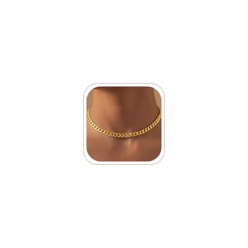 WomenGifts 6mm Cuban Link Chain Necklace for Women, 14 Inch Medium Width Gold Choker, Trendy Simple 14K Gold Plated Stainless Steel, Non Tarnish Everyday Layering Fashion Jewelry, Gift for Her by WomenGifts - Used condition - US$15.88