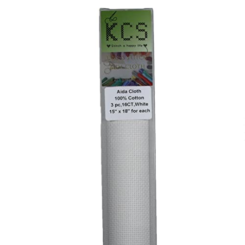 Image of KCS 3 pc of 15 inch x 18 inch Counted Cross Stitch Cotton Aida Cloth Needlework Rolled Fabric Box,16CT,White
