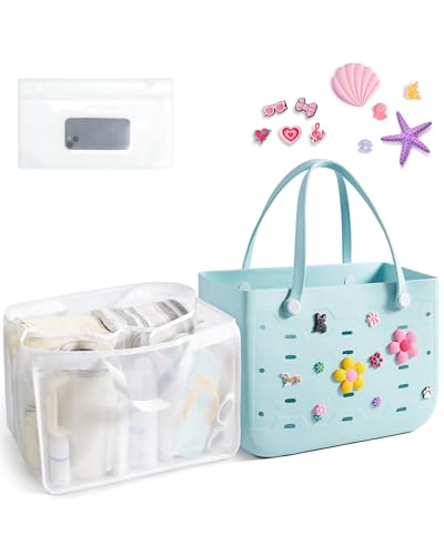 BAGSMART Beach Bag for Women, Water-resistant Rubber Tote Bag, Sandproof Vacation Essentials for Summer Swim Cruise Pool