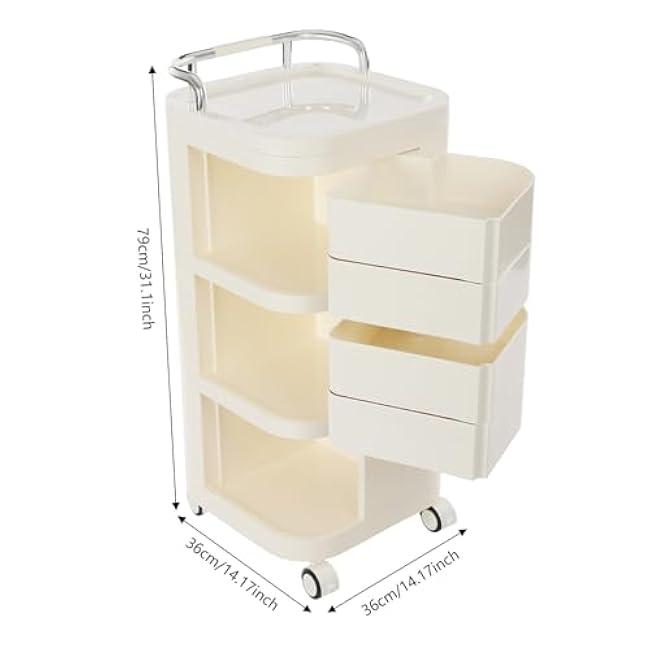 3 Tier Storage Cart, Movable Utility Storage Cart Rolling Utility Cart with Drawers Storage Rack with Wheels Mobile Trolley Cart for Homes, Office, Libraries, Restaurants (Cream Color)-iHS3dLPW