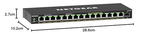 NETGEAR GS316EPP Switch 16 Port Gigabit Ethernet LAN PoE Switch Plus (mit 15x PoE+ 231W & 1x SFP, Managed Netzwerk Switch mit IGMP Snooping, QoS, VLAN, lüfterlos), schwarz