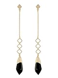 Karen Millen Long Drop Geo Resin Earrings for Women (Gold/Black Crystal)