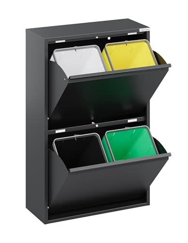 VEEHAUS Küche Mülleimer Für Den Vielseitigen Einsatz Mit Klappen Aus Edelstahl Stilvoller Abfalleimer Für Eine Effiziente Und Praktische Aufbewahrung Anthrazit (4 x 15 LT - 60 LT)