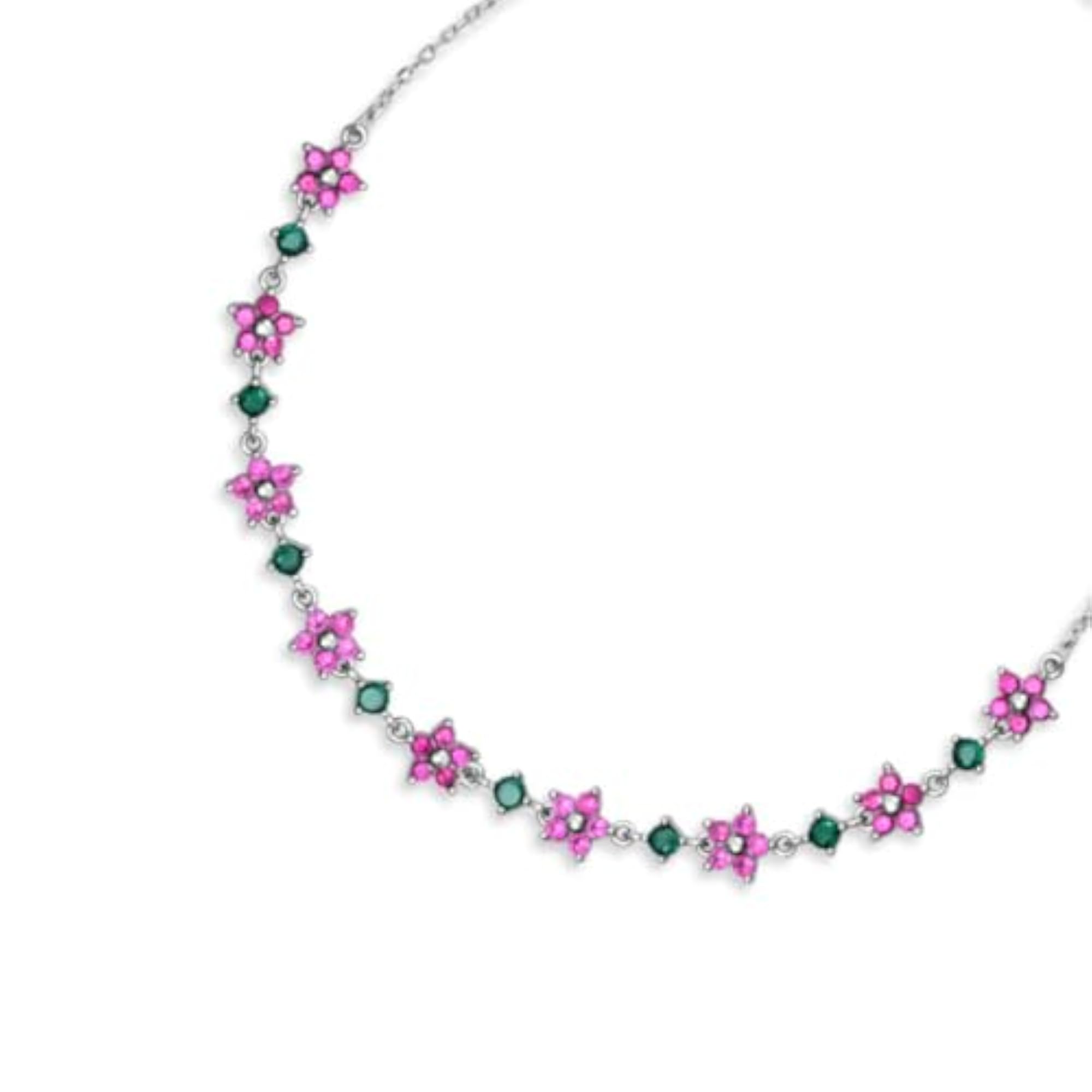 Women's 925 Sterling Silver Colorful Floral Anklet Pair, Gift
