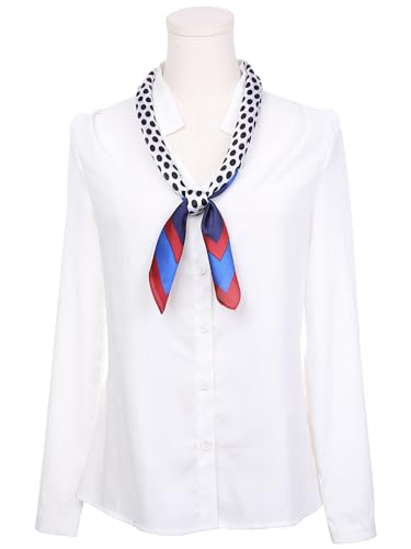 Women Polka Dots Stripes Printed Scarf, 27.6x27.6 Square Contrast Color Satin Neckerchief Neck Scarves2